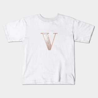 Monogram rose gold glitter marble V Kids T-Shirt